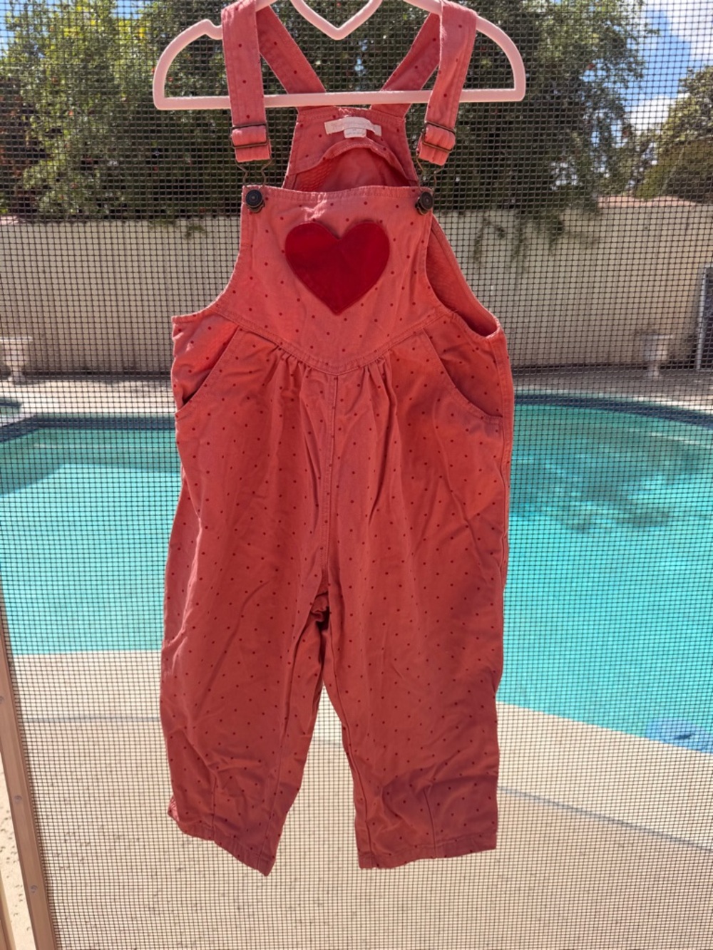 Konges Slojd Nola Girls red Heart Overalls Kids Bottoms valentines - Picture 2 of 3